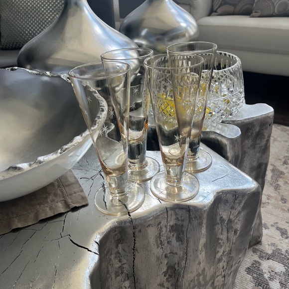 Rare vintage gold tinged atomic age, starburst celebration glasses set of four - Picture 10 of 17